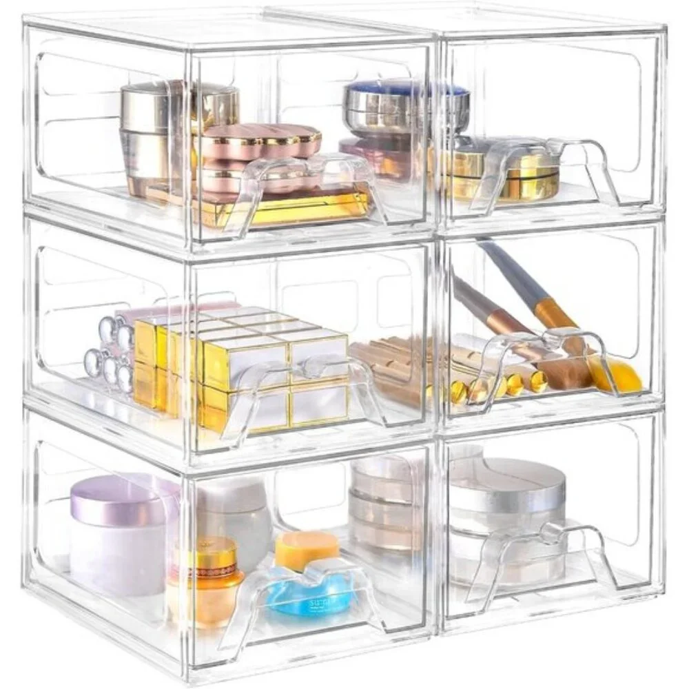 6-Pack Stackable Makeup Organizer, Clear Acrylic Drawers for Vanity & Storage